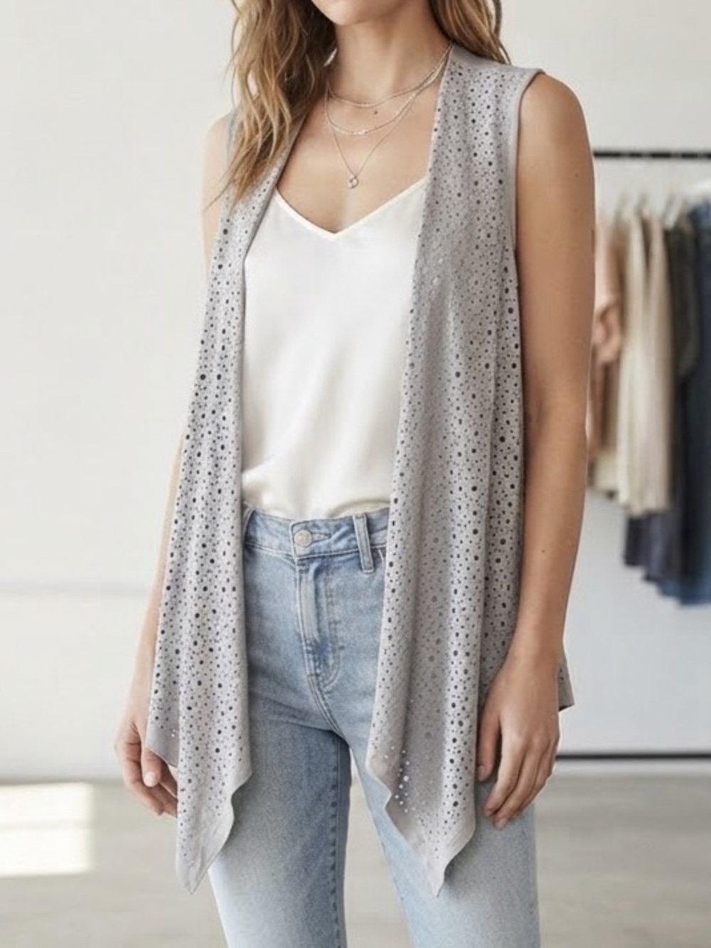 My Tribe Perforated Light Gray Open Vest
